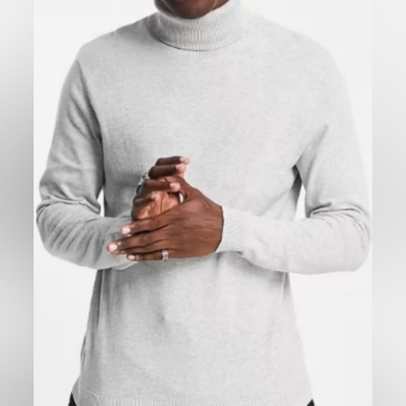 ASOS Design Knitted Cotton Roll Neck Sweater in Light Heather Gray - Picture 2 of 5